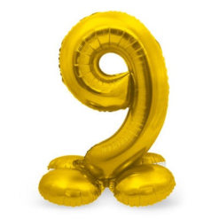 Folieballon 9 Met Voetje Goud