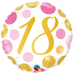 Folieballon Pink En Gold Dots 18 Jaar 46cm