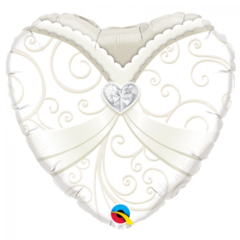 Folieballon Hart Huwelijk Wit 46cm