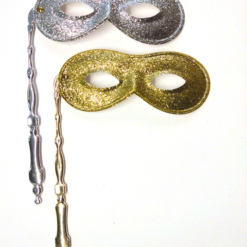 Oogmasker Op Stok Rond Glitter Goud