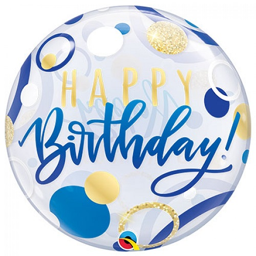 Bubbles Ballon Happy Birthday Blauw 56cm