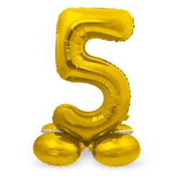 Folieballon 5 Met Voetje Goud