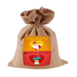 Jute Zak / Strooizak Sint & Piet 18x25cm
