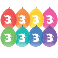 Ballonnen 3 Jaar Gekleurd 8 Stuks